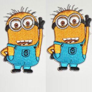 (2) MINIONS Despicable Me Movie Embroidered Iron On PATCHES Adhesive Badges 2PCS